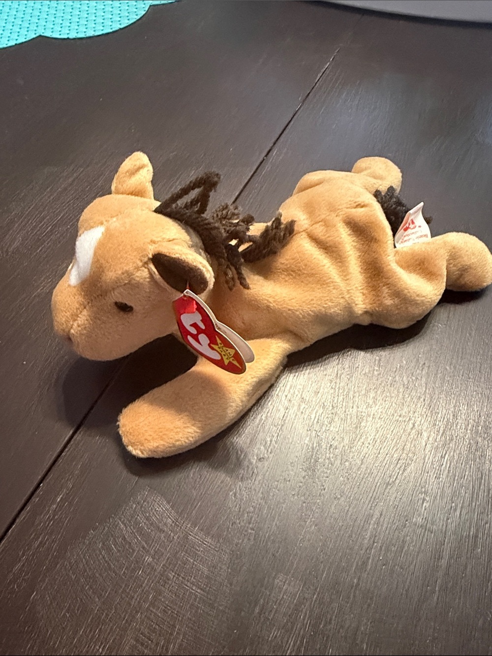 Ty Plush Horse in Light Brown with Dark Brown Mane and White Blaze